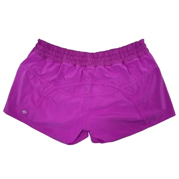 Lululemon Tracker II Running Shorts Sz 12 Fuschia Lined Elastic Waist Zip Pocket - Picture 2 of 11